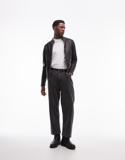 AllSaints Cora collarless leather jacket in black, 4 of 4