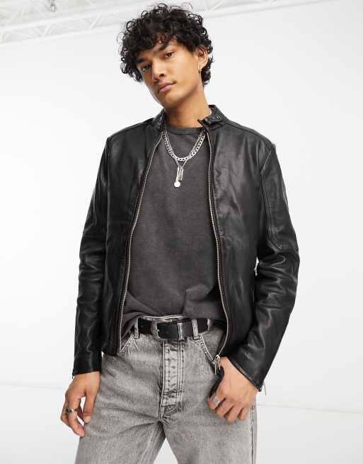 AllSaints cora leather jacket in black