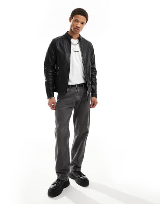 AllSaints Cora leather moto jacket in black | ASOS