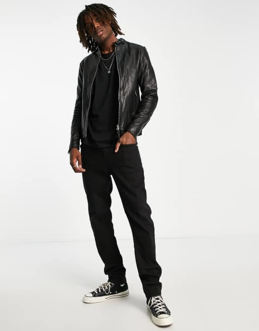 AllSaints Cora slim fit zip through leather jacket in black, 4 of 4