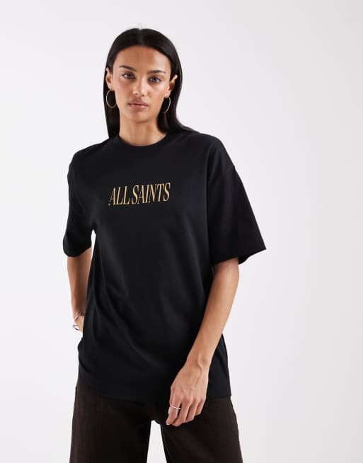 AllSaints - Cora - T-shirt met hartprint op de achterkant in zwart, 4 van 4