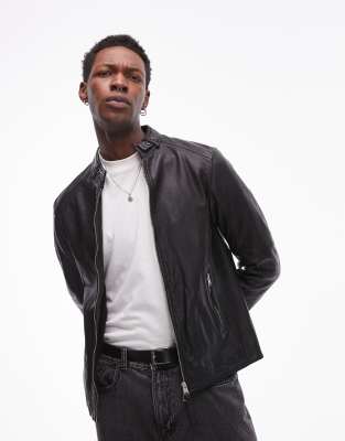 AllSaints - Cora - Veste en cuir sans col - Noir