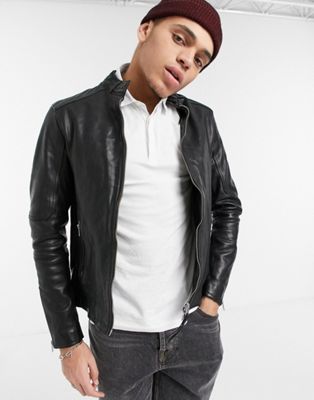 Vestes et manteaux AllSaints - Cora - Veste zippée en cuir coupe ajustée - Noir