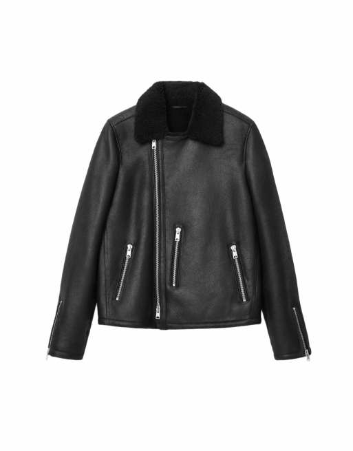 AllSaints – Correz – Bikerjacke in Schwarz/Schwarz mit