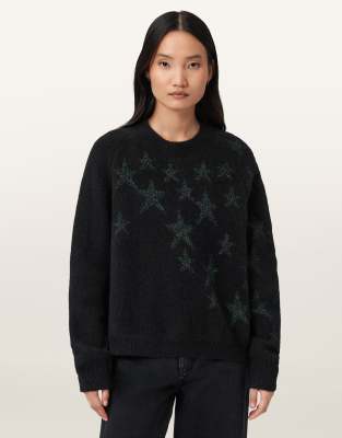 AllSaints - Cosmos - Pullover in Schwarz/Grün-Bunt