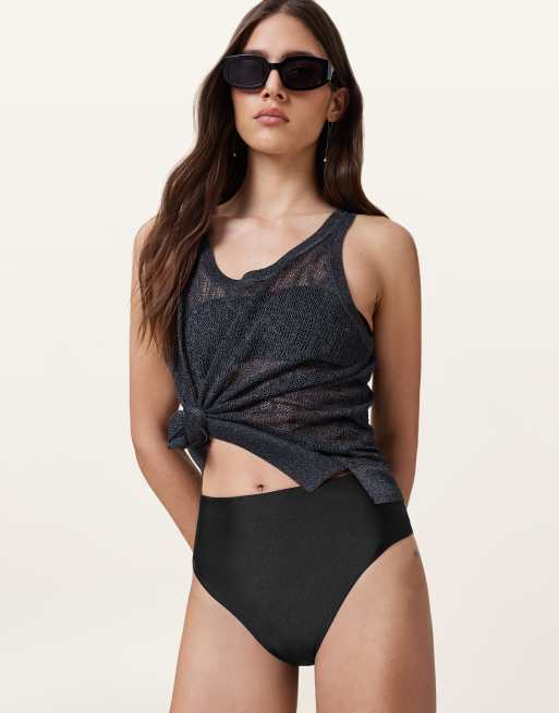 AllSaints – Court – Bikinihose in schimmerndem Schwarz