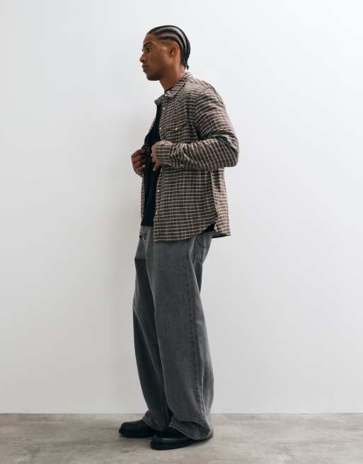 AllSaints Court long sleeve micro checked pocket shirt in khaki/brown, 3 of 5