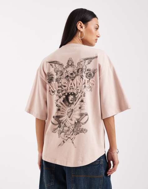 AllSaints covenant back graphic amelie t-shirt in dusty pink