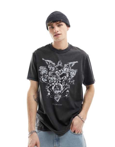 AllSaints Covenant grunge graphic t-shirt in washed black - view 1