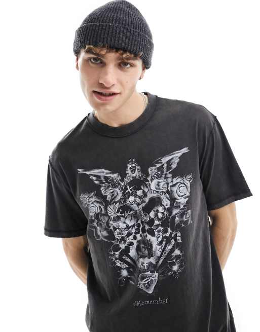 AllSaints - Covenant - Grunge T-shirt met print in zwarte wassing, 4 van 4