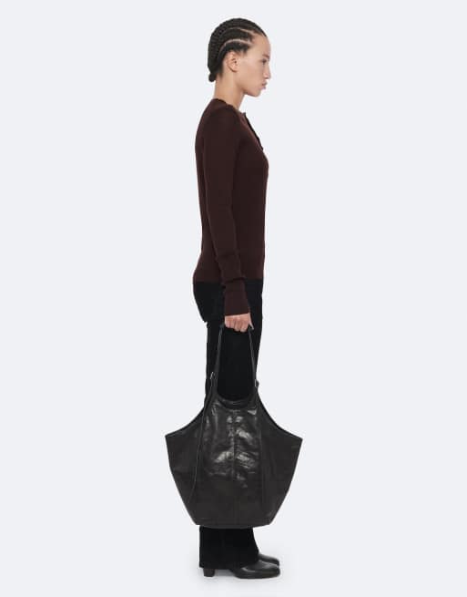 AllSaints Coyte pull henley en marron bordeaux, 3 de 7