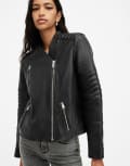[AllSaints] AllSaints Crawley collarless leather biker jacket in black 14 black