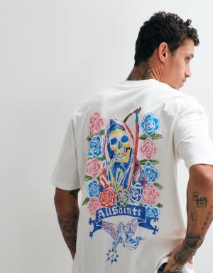 AllSaints Cray short sleeve graphic logo t-shirt with back print in white