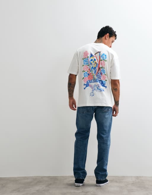 AllSaints Cray short sleeve graphic logo t-shirt with back print in white, 3 of 5