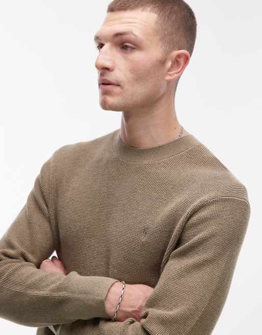 AllSaints crew knit sweater in light ash green
