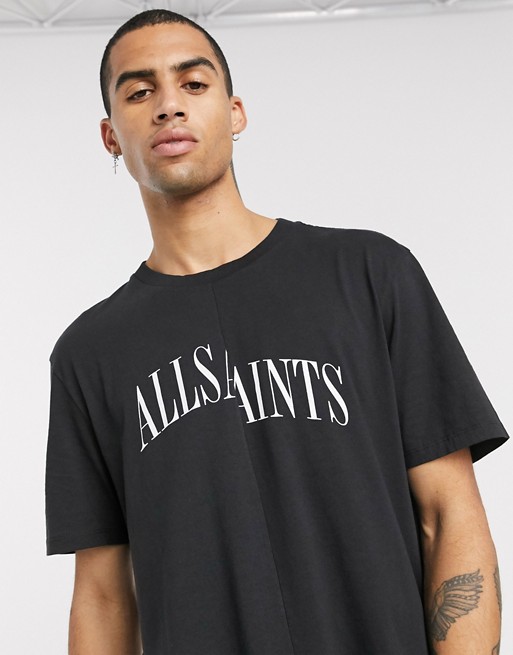 AllSaints crew neck split logo t-shirt in jet black