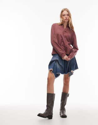 AllSaints Allsaints Crissy denim ruffle skirt in light wash - LBLUE