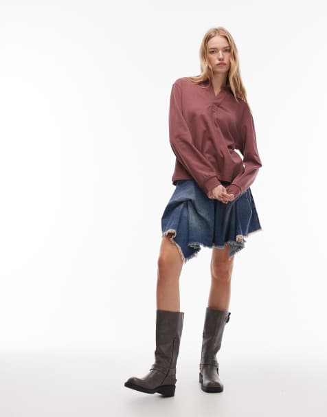 Allsaints Crissy denim ruffle skirt in light wash - LBLUE