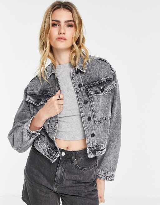 Cropped acid wash denim hot sale jacket