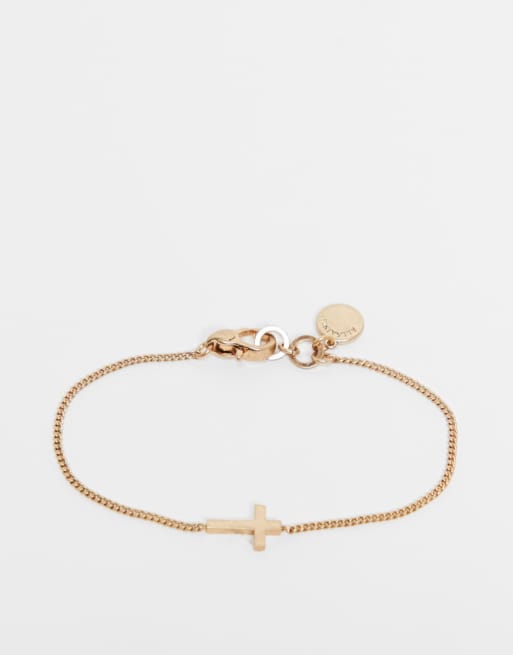 AllSaints cross charm bracelet in gold tone