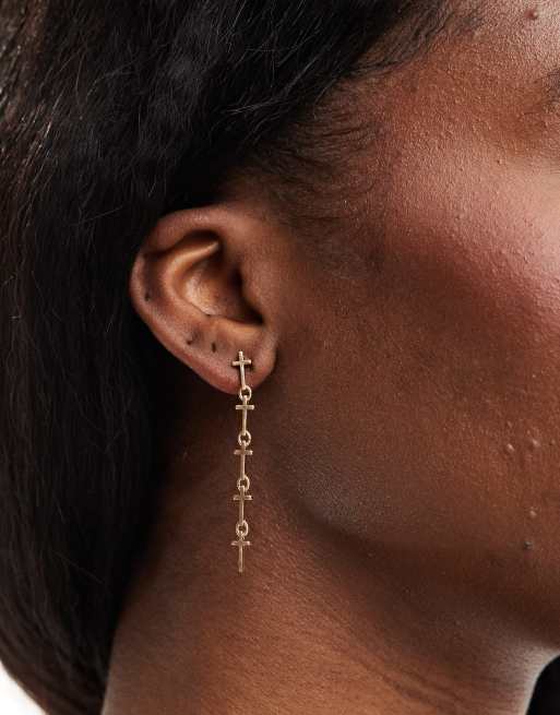 AllSaints cross drop stud earrings in gold ASOS