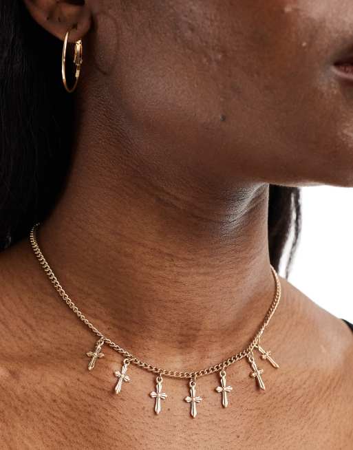 AllSaints cross pendant necklace in gold