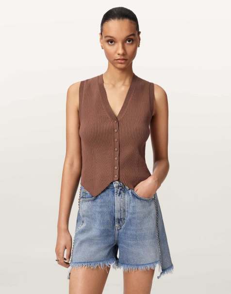 AllSaints - Cruz - Gilet top in bruin - view 1