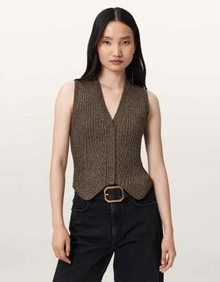 AllSaints - Cruz - Glänzende Weste in Bronzebraun-Brown