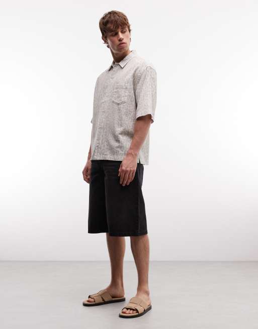 AllSaints - Cruz Leo - Overhemd van linnenmix met korte mouwen en luipaardprint in multi, 2 van 5