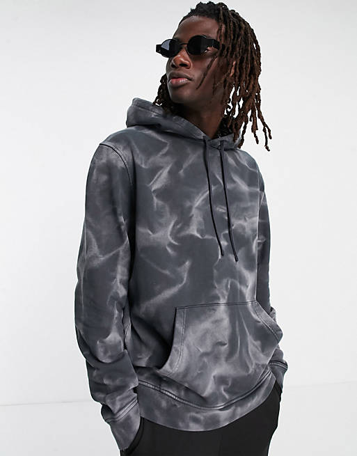 AllSaints cruz marble print hoodie in black | ASOS