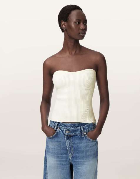 AllSaints - Cruz - Top blanco tiza con escote palabra de honor - view 1