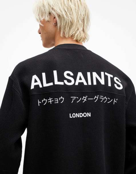 AllSaints – Crypt – Langärmliges Shirt in Tiefschwarz mit Rundhalsausschnitt - view 1
