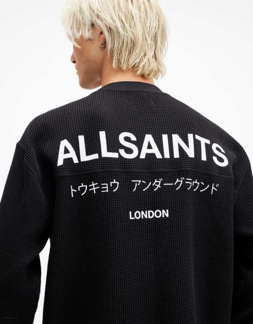 AllSaints - Crypt - T-shirt met ronde hals en lange mouwen in gitzwart