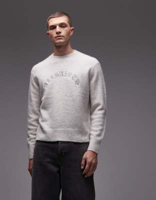 AllSaints Curv logo knit sweater in snow white