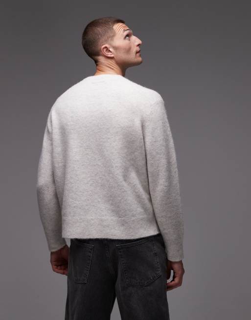 AllSaints curv logo knit sweater in snow white | ASOS