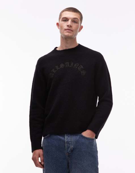 Allsaints Curv logo knitted jumper in black - BLACK - view 1