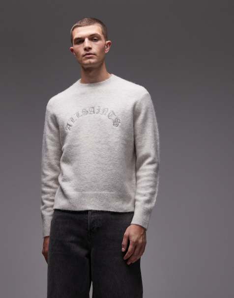 Allsaints Curv logo knitted jumper in snow white - IVORY