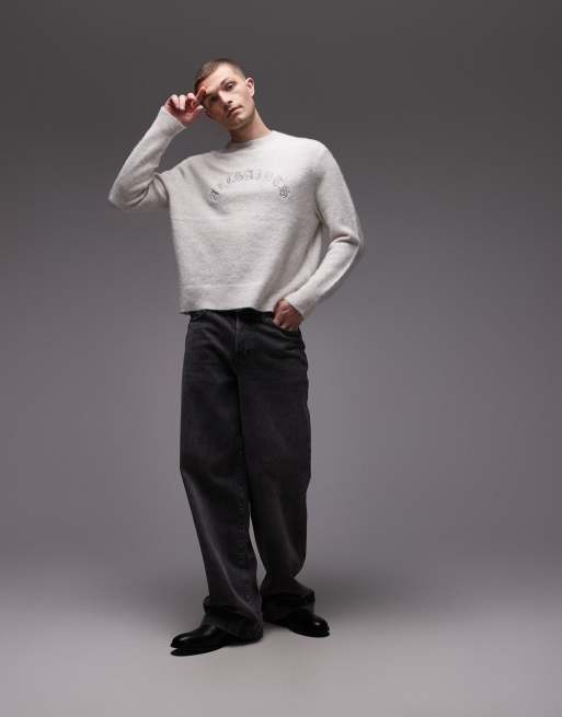 AllSaints Curv logo knitted jumper in snow white, 2 of 5