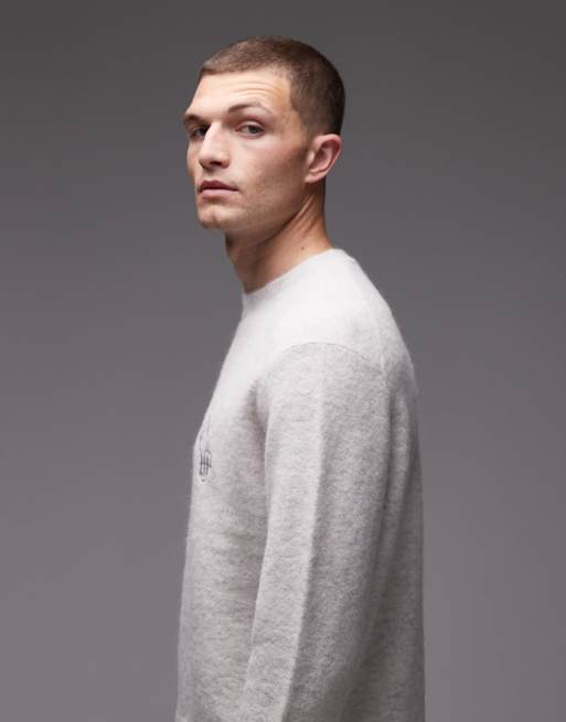 AllSaints Curv logo knitted jumper in snow white, 4 of 5