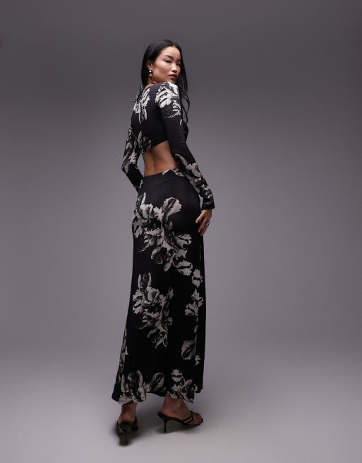 AllSaints – Cynthia – Maxikleid in Schwarz bedruckt mit Aussparungen, 2 von 4