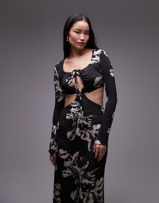 AllSaints – Cynthia – Maxikleid in Schwarz bedruckt mit Aussparungen, 4 von 4