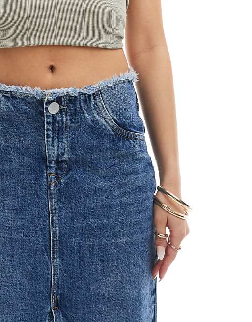 AllSaints Cyra double slit denim maxi skirt in mid wash blue AllSaints Cyra double slit denim maxi skirt in mid wash blue