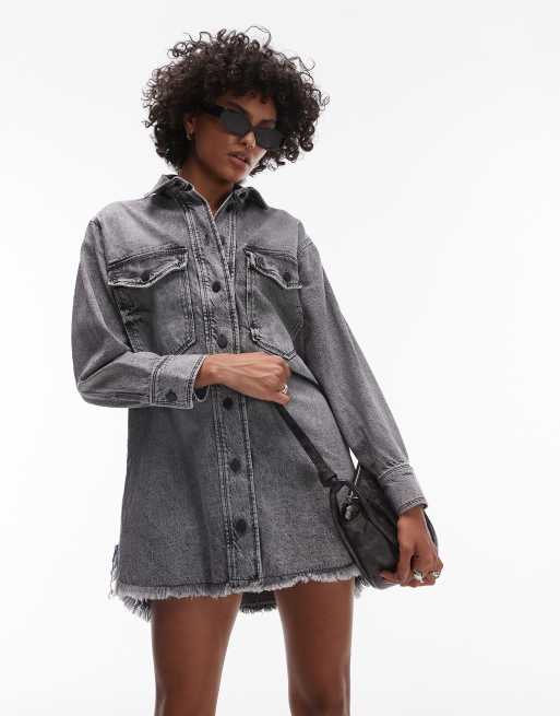 AllSaints – Czarna jeansowa sukienka koszulowa w stylu vintage