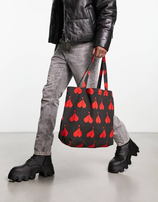 AllSaints – Czarna torba typu tote ze wzorem w serca