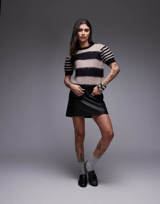 AllSaints – Czarno-beżowy dzianinowy T-shirt w paski , 4 z 4