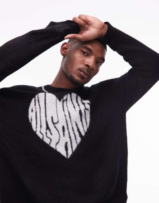 AllSaints – Czarny dzianinowy sweter unisex z logo z sercem, 2 z 4