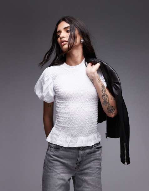 Allsaints Dael shirred top in white 