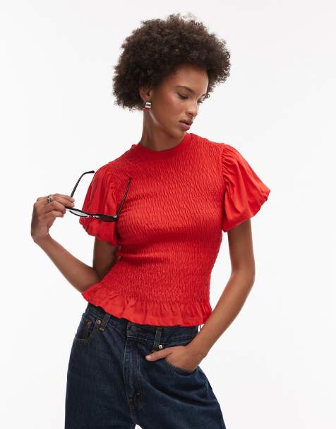 Allsaints dael shirred top in red