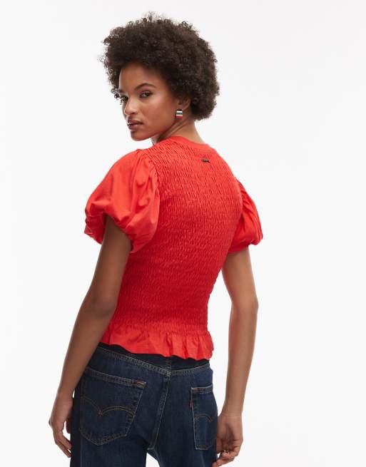 AllSaints – Dael – Czerwony marszczony top, 4 z 4
