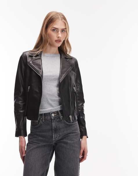 AllSaints – Dalby – Bikerjacke aus Leder in Schwarz - view 1